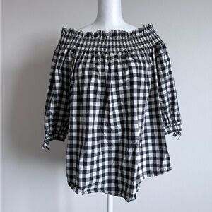 Kate Spade - Black and White Gingham Off-Shoulder Top